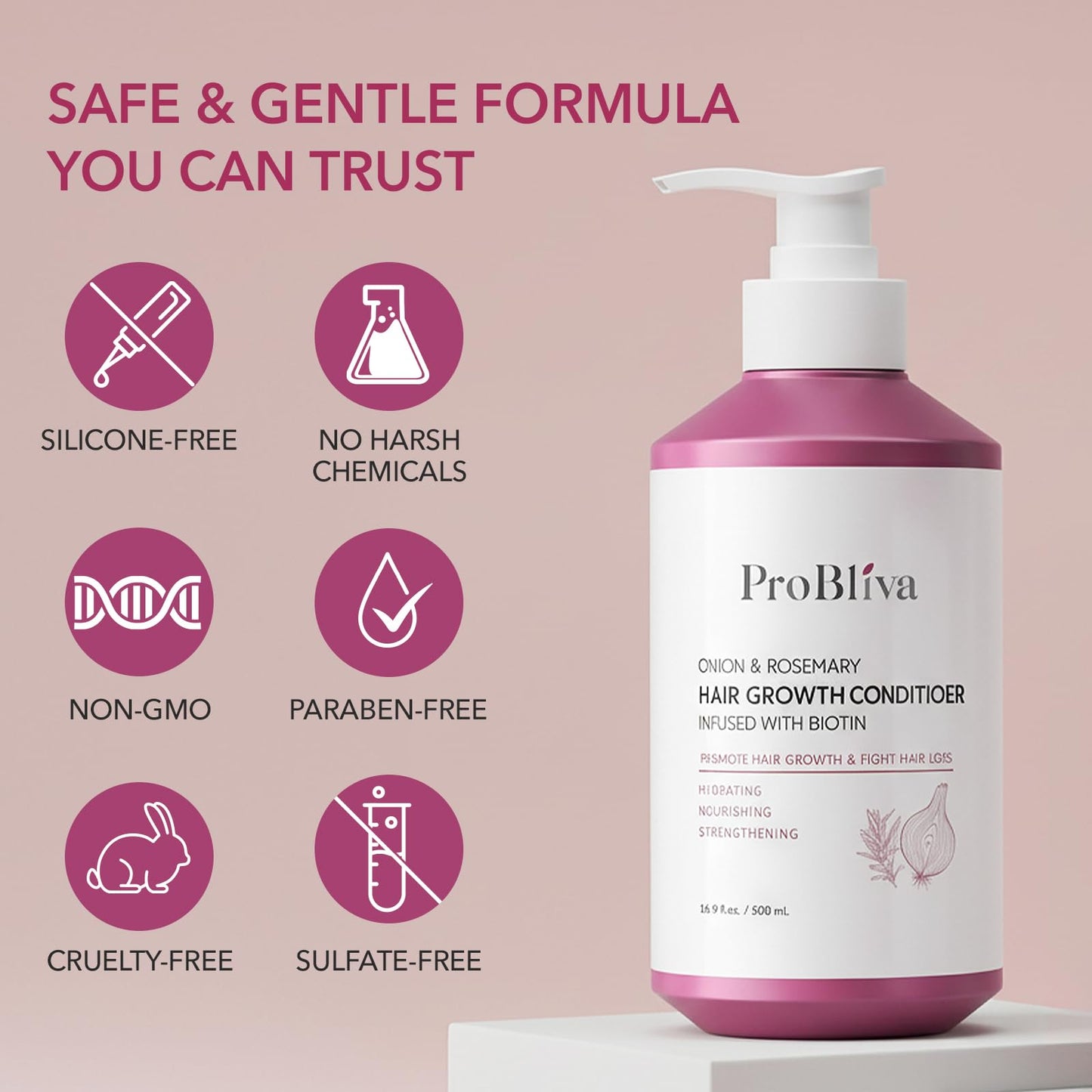 Onion & Rosemary Hair Growth Conditioner: Biotin Infused Nourishing Formula for Thinning, Dry, Breakage & Damaged Hair – Moisturizing & Strengthening Conditioner for Women and Men - 16.9 Fl Oz