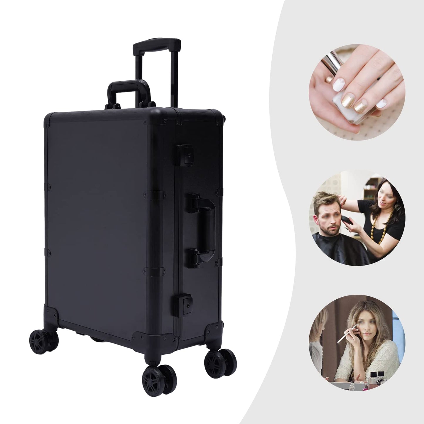 ZUANYAN Rolling Makeup Case Makeup Case 8 Led Lights, Professional Cosmetic Travel Case Vanity Organizer Rolling Makeup Train Case Box, With Mirror (Pink) (Black)