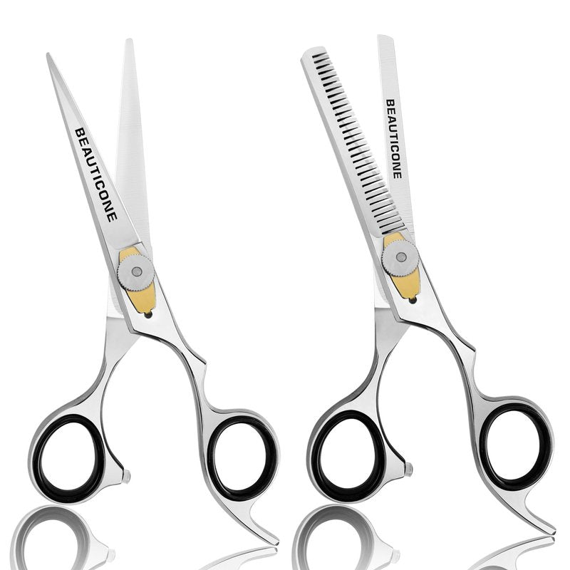 Hair Cutting & Thinning Scissors Set, Professional 6.5" Barber Shears for Haircut Men/Women, Beard & Mustache Trimming Stainless Steel Hairdressing Scissors, Adjustable Screw
