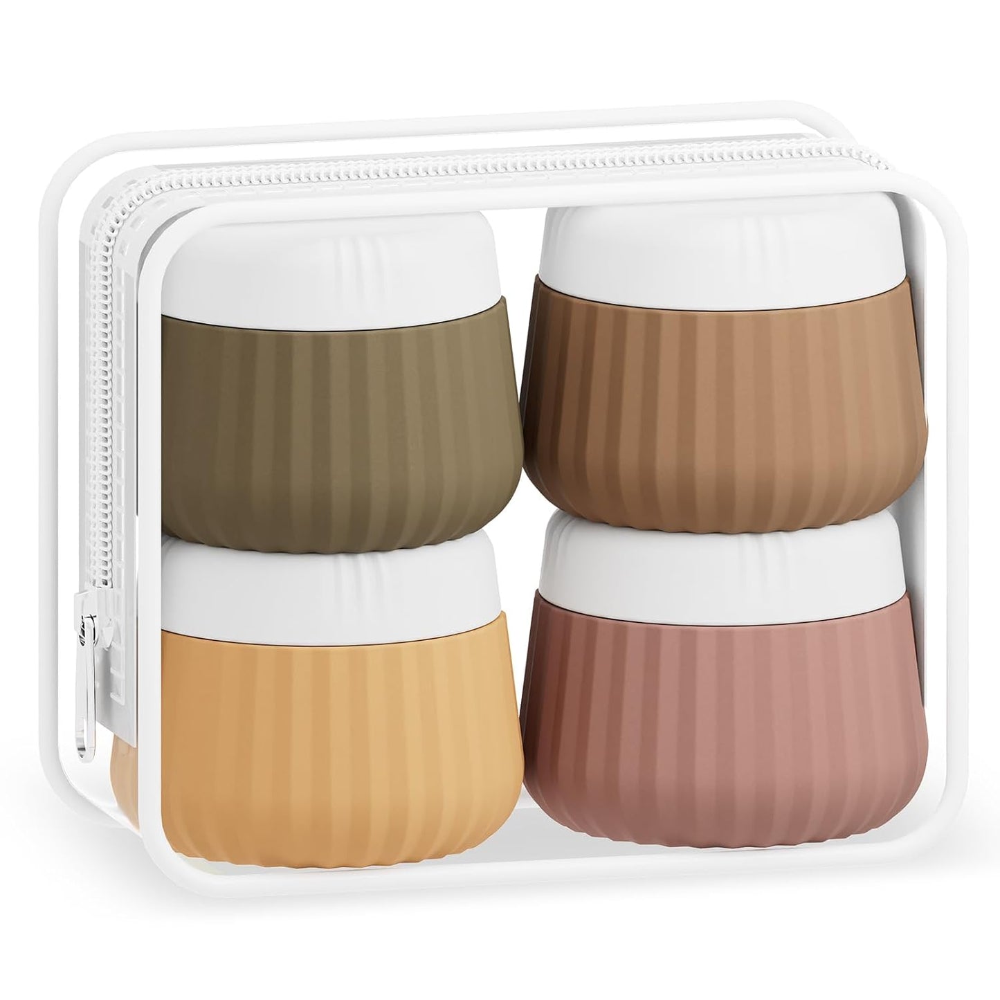 Travel Toiletry Containers - TSA Approved Silicone Jars, Leak-Proof | 4-Pack with Clear Bag
