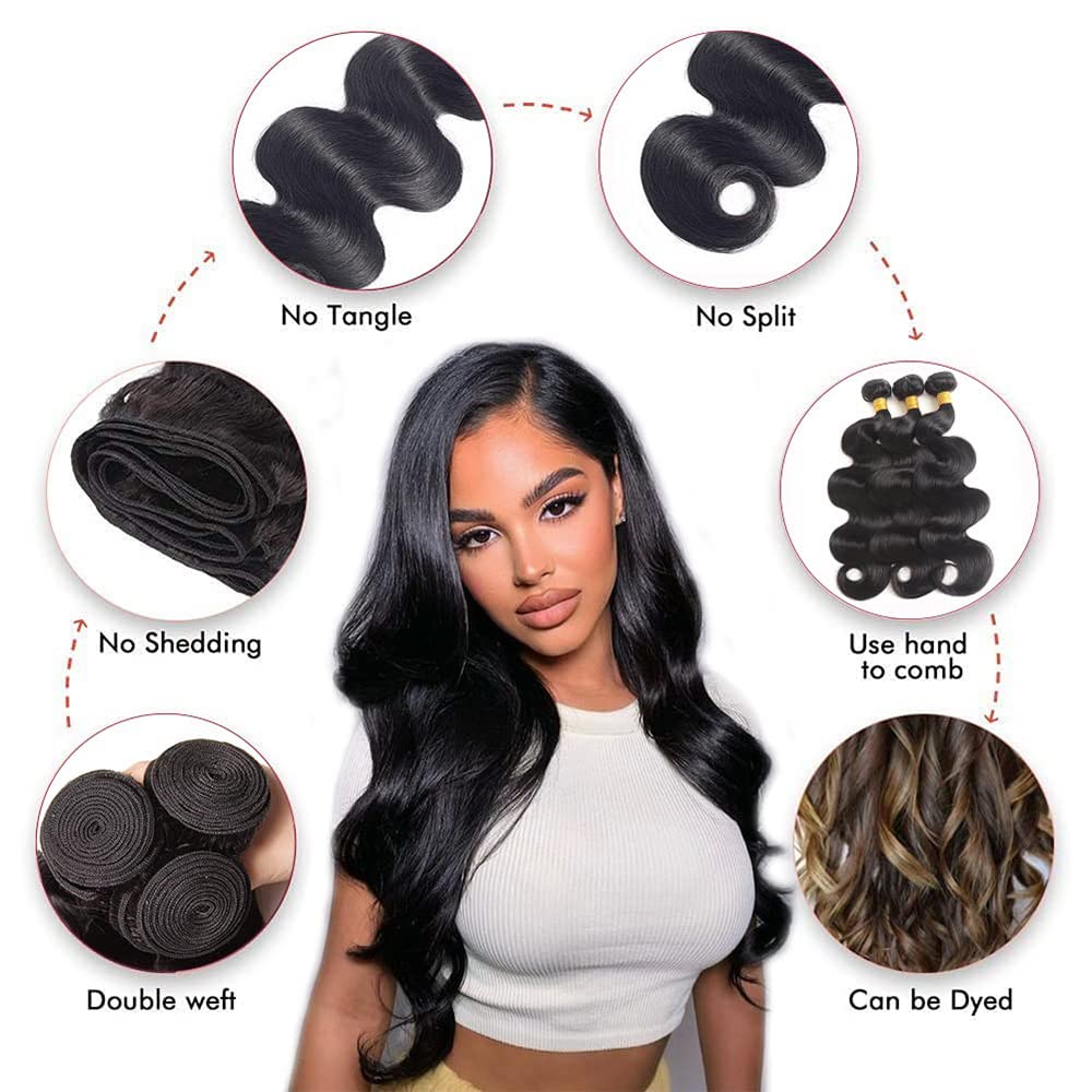 Body Wave Bundles Human Hair 16 18 20 Inch Brazilian Virgin Human Hair Bundles Body Wave 3 Bundle 100% Unprocessed Weave Hair Weft 300G