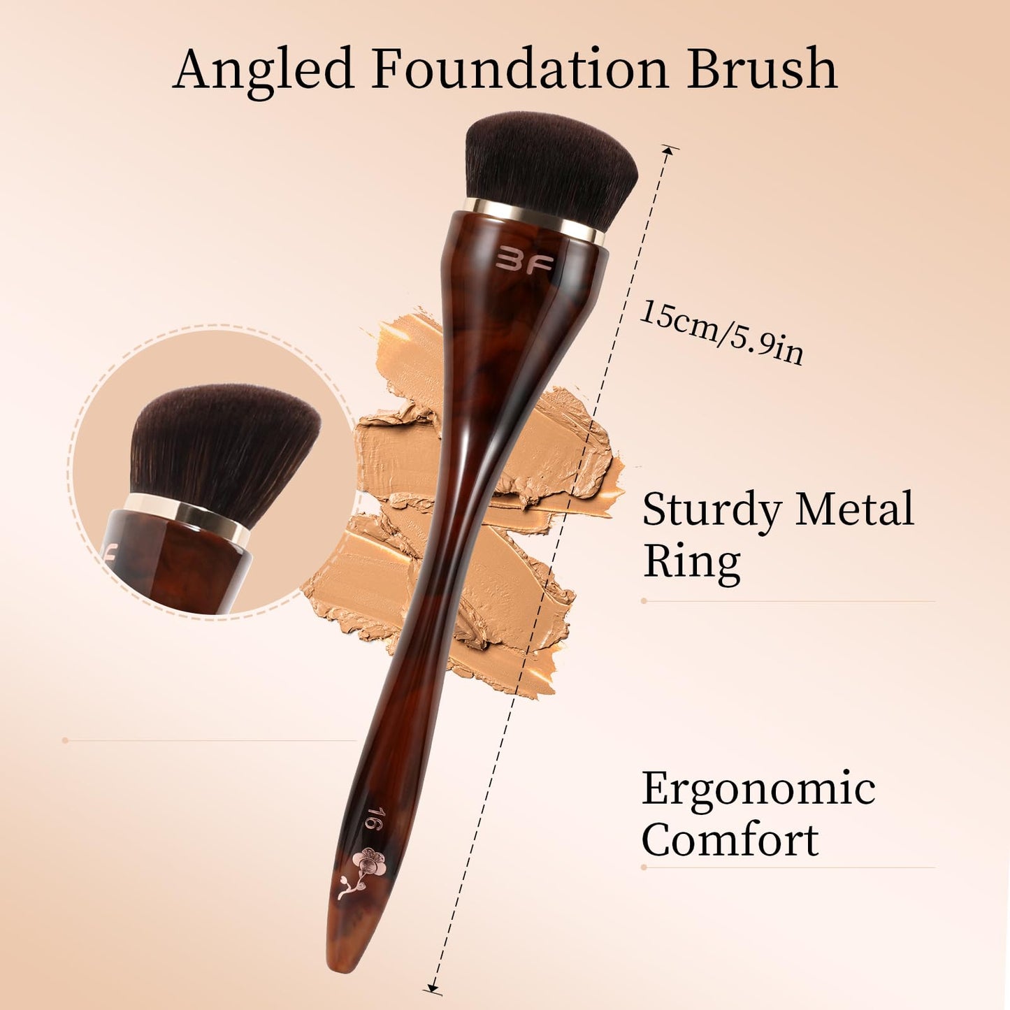 Angled Foundation Brush for Liquid & Cream - Dense Kabuki Makeup Brush for Seamless Blending & Contouring - Professional Soft Synthetic Brocha para Maquillaje (Brown)