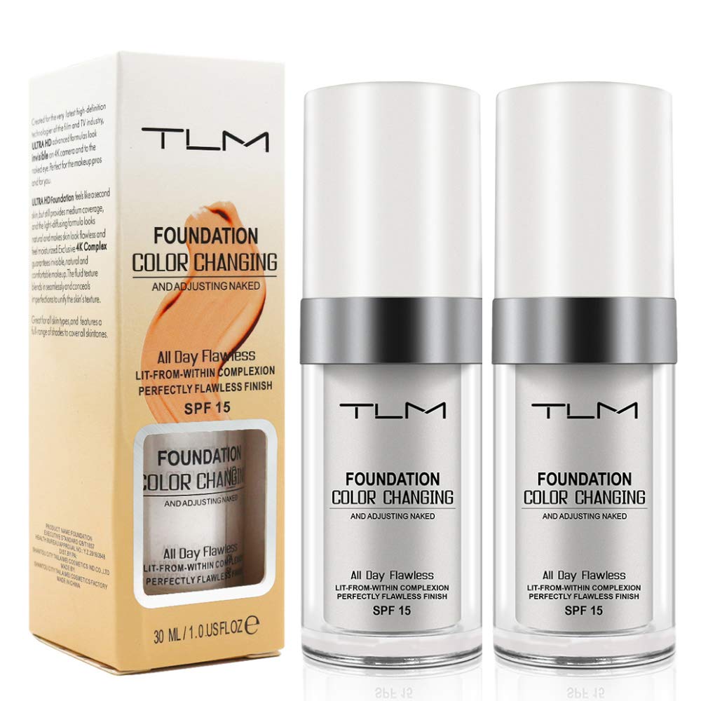 TLM Colour Changing Liquid Foundation - Wrinkle-Hiding BB Cream | Moisturizing Fluid for All Skin Tones, SPF 15, Pack of 2