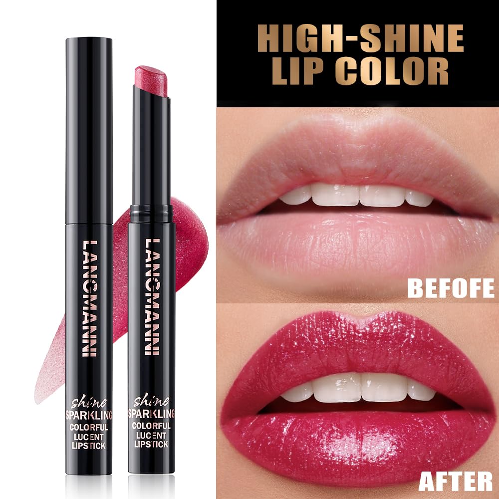 Shimmer Lipstick Set - 10 Colors with Fine Glitter | Long-Wearing & Moisturizing Shades for Daily Wear