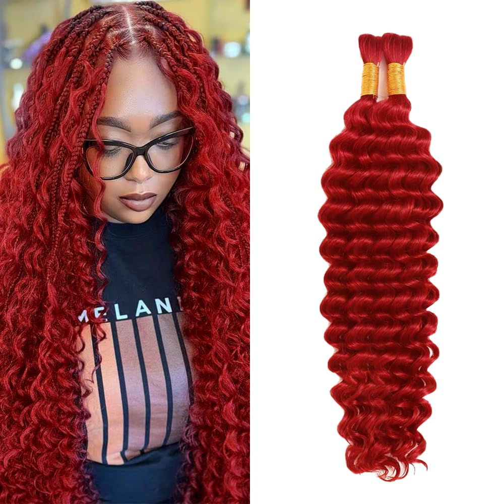 Red Boho Hair for Braiding Deep Wave Bulk Human Hair for Braiding 22 22 Inch No Weft Brazilian Red Deep Wave Bulk Braids Extensions