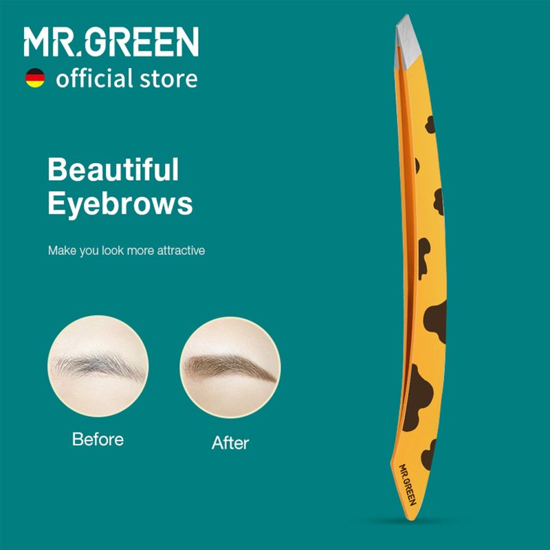 MR.GREEN Curve Handle Eyebrows Tweezers Professional Fine Hairs Removal Puller Makeup Tools Stainless Steel Beauty Clips Removal (Yellow)