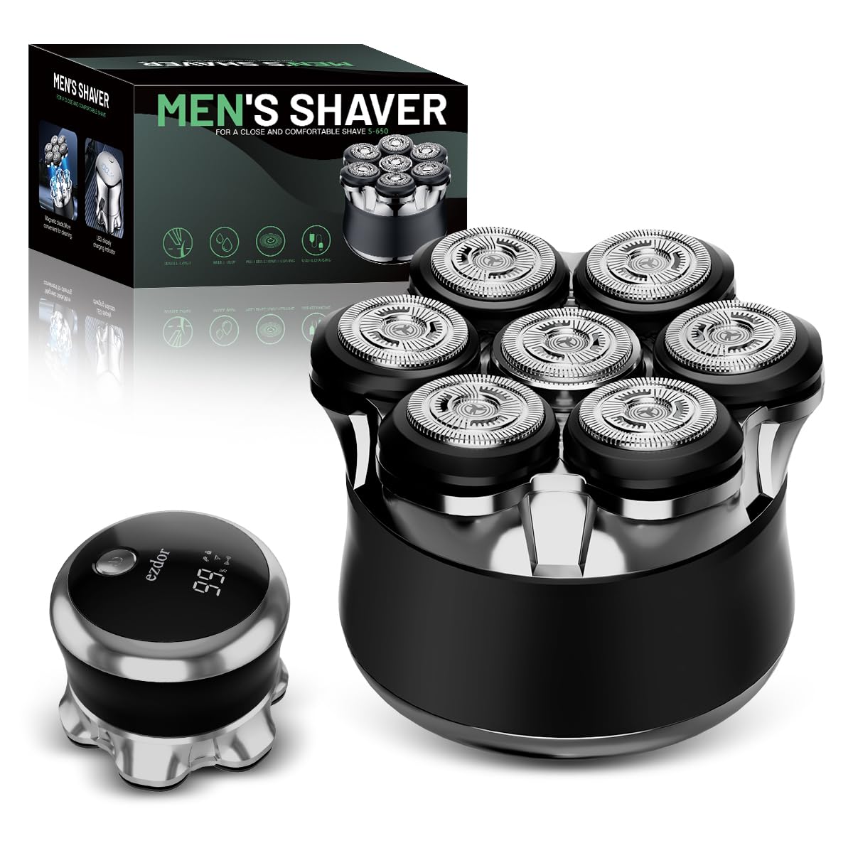 Head Shavers for Bald Men, 7D Floating Electric Razor with Magnetic Detachable Head, Smooth Close Shave for Head & Face, IPX7 Waterproof Wet/Dry, LED Display, Travel Lock, USB-C Fast Charging