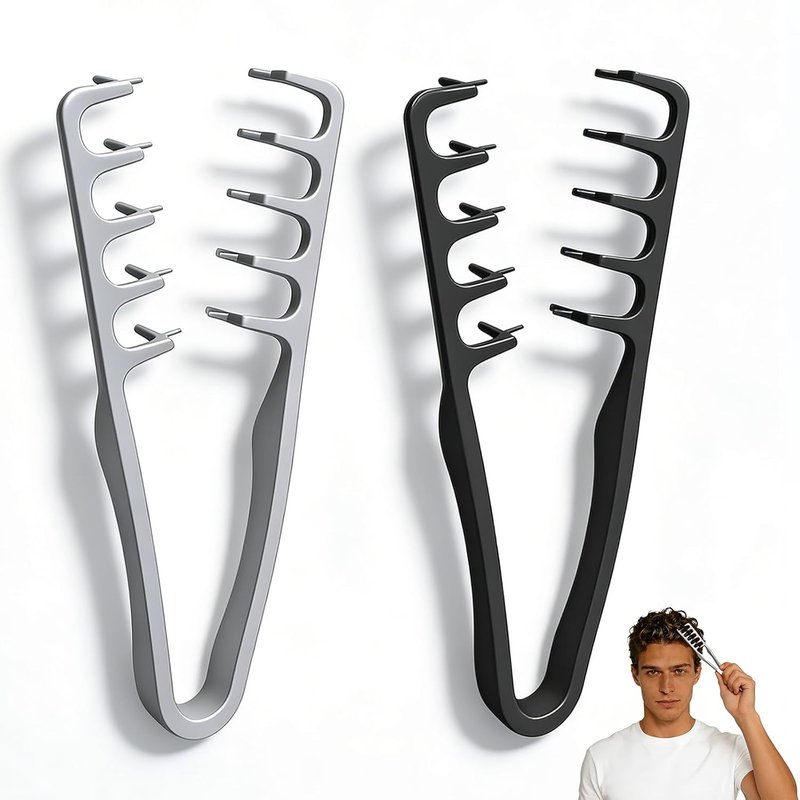 Voluminous Wide-Toothed Hair Comb Set - 2 Pcs for Men | Textured Grip for Maximum Lift & Fluffy Style (Black & Grey)