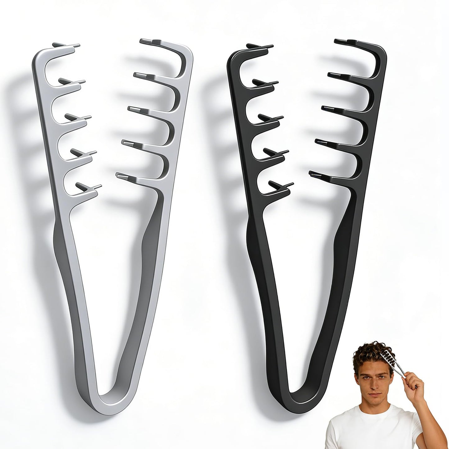 2 Pcs Texture Comb men, Upgrade Voluminous wide-toothed hair comb Men's fluffy texture, Apparatus Maximum Lift Roots Volume Tool, ABS Plastic with Textured Grip Tool for Men (Black+Grey)