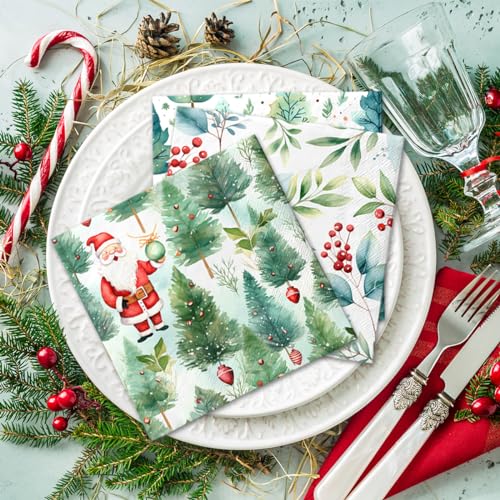 Christmas Tree Napkins - 40 Pcs Disposable Holiday Paper Napkins