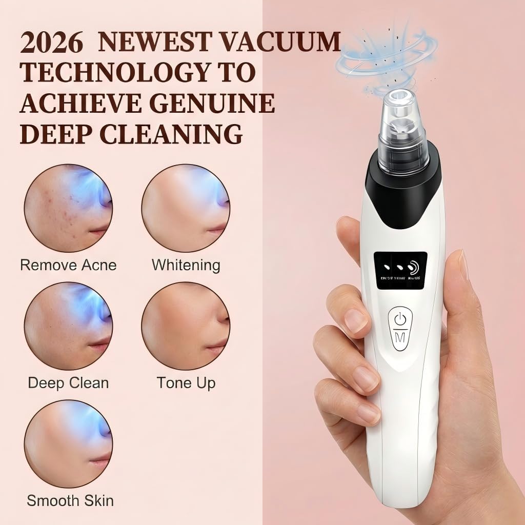 Blackhead Remover Vacuum - 9-in-1 Pore Cleaner Kit with 5 Probes & 4 Extractor Tools | Professional Facial Suction Tool (Black)