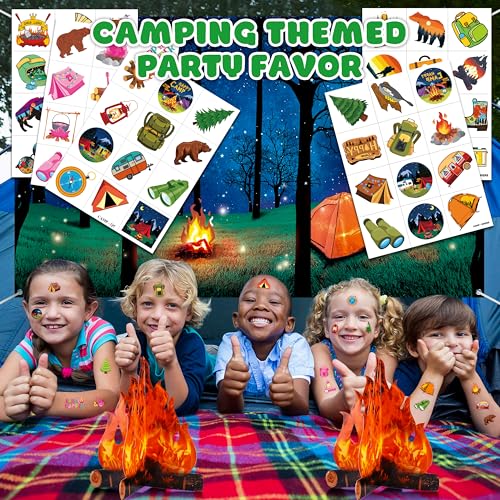 60 PCS Camping Temporary Tattoos for Kids - Pre-Cut Fun Stickers