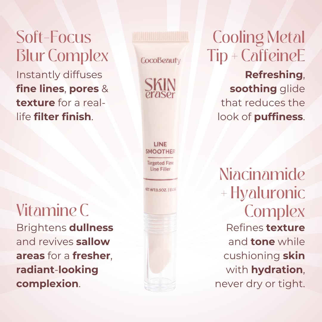 CocoBeauty Precision Line Blur Primer - Pore Smoothing Makeup Base for Mature Skin with Niacinamide & Hyaluronic Acid | Anti-Aging Formula