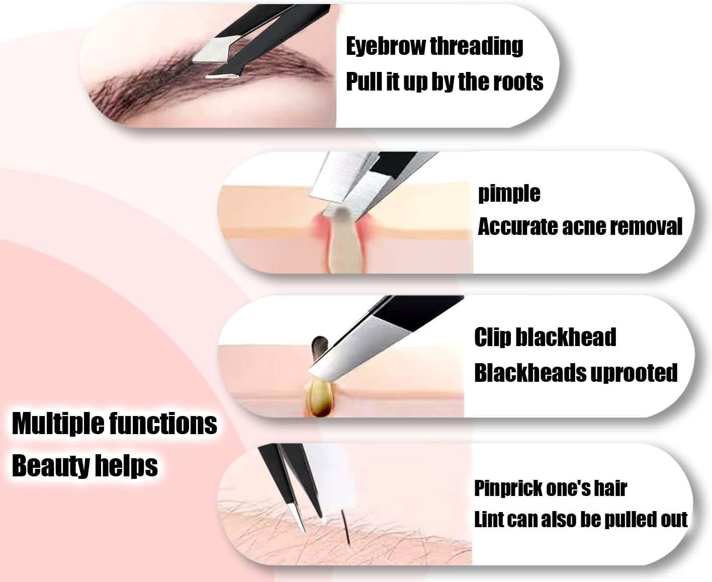 Professional Stainless Steel Tweezers Set for Women | Eyebrow & Facial Hair Removal Kit - 10-Piece Black Beauty Set