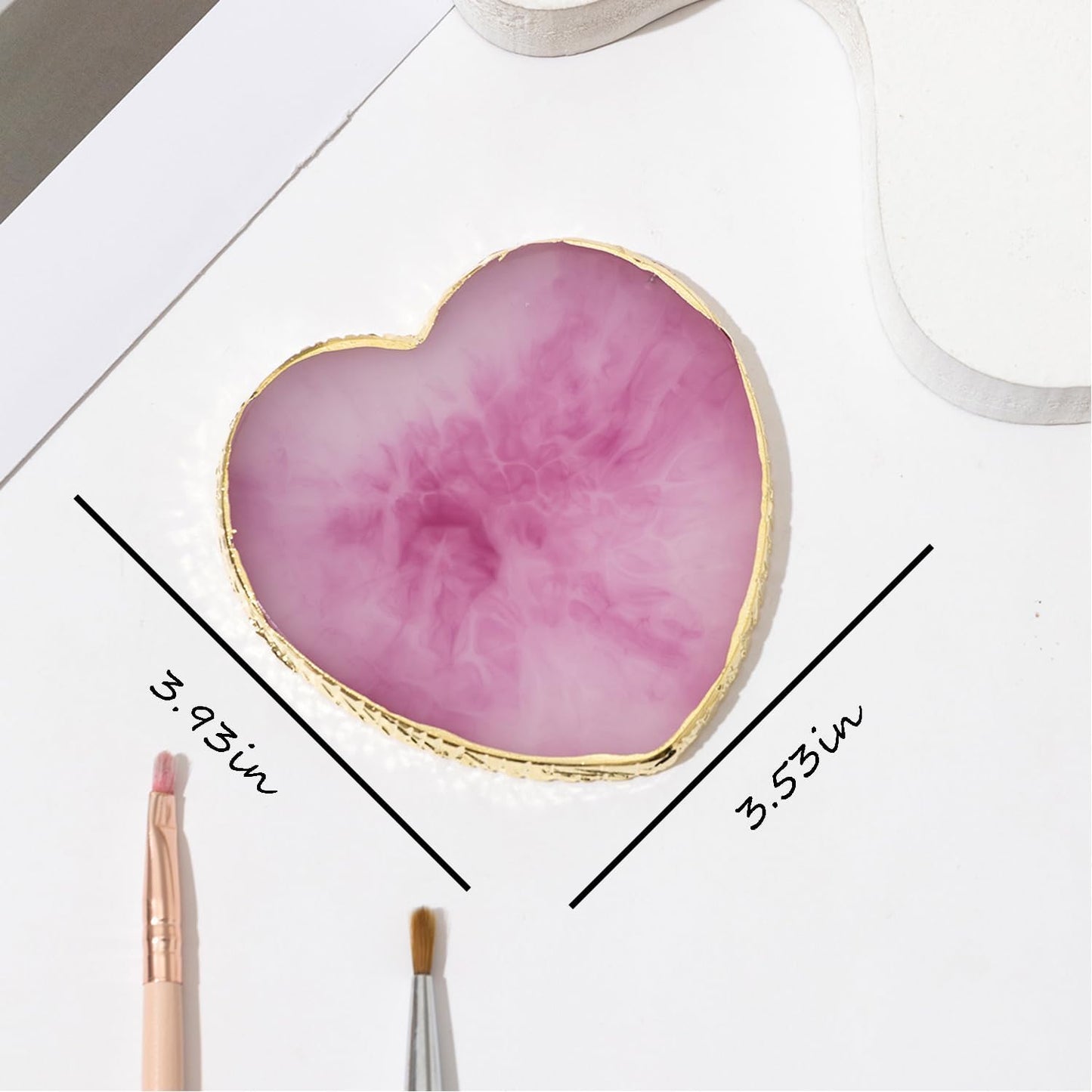 Resin Nail Art Palette Set - 2 Pcs Mixing Tray with Gold Edge | Heart-Shaped White & Purple Design