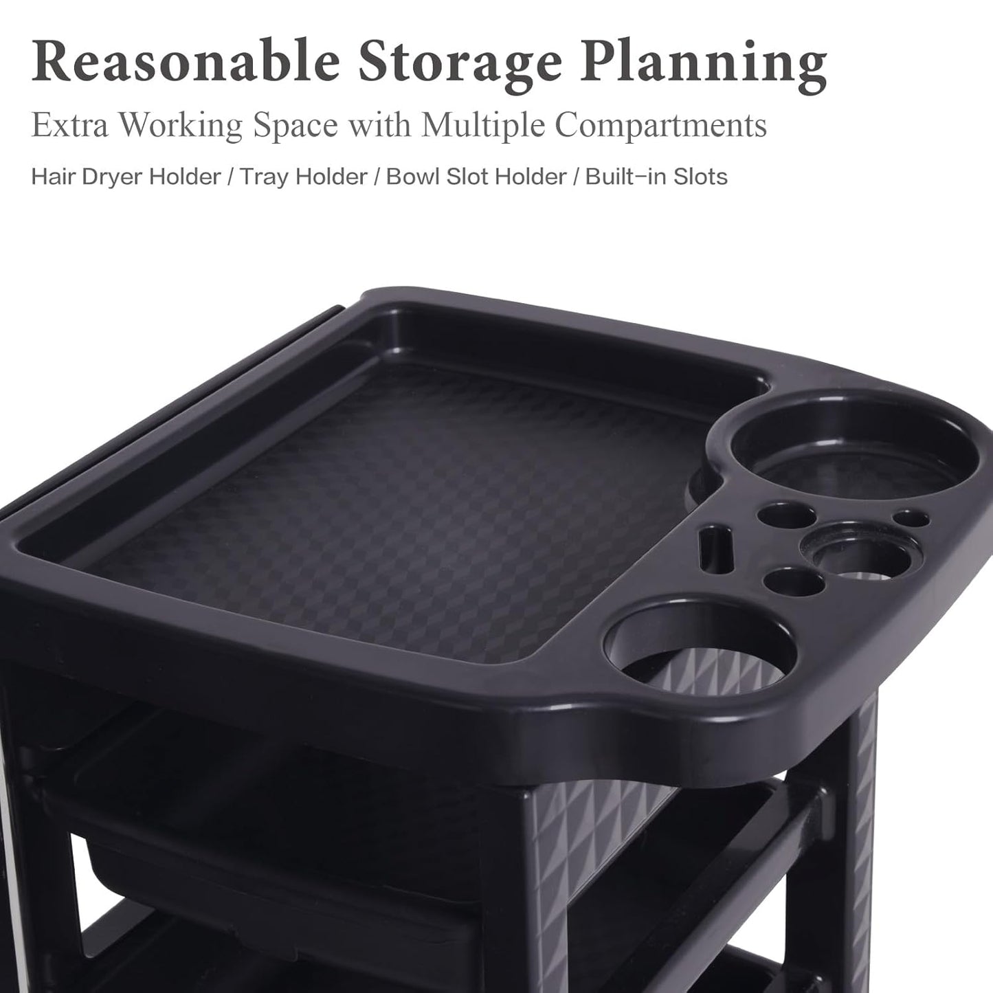 Black Salon Trolley Cart with Wheels - 5 Drawers & Dryer Holder | Hair Stylist Equipment