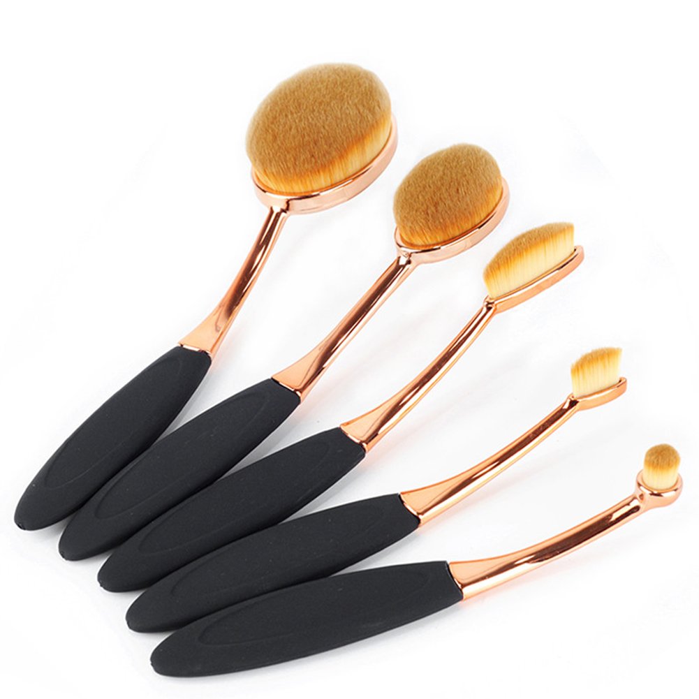 Oval Foundation Brush Set - 5 Pcs Toothbrush Makeup Brushes for Fast, Flawless Liquid & Cream Application