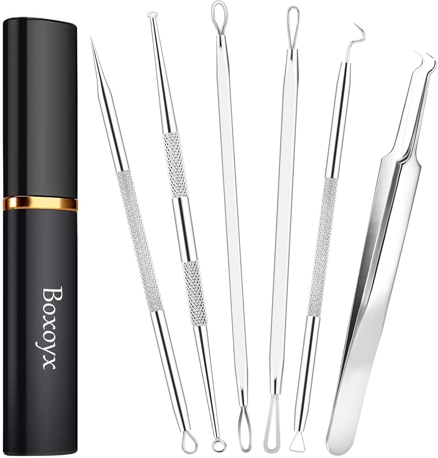 Pimple Popper Tool Kit - 6-Piece Blackhead Remover Set with Metal Case for Easy Pimple & Zit Removal | Silver