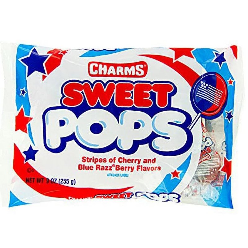 USA Flag Charms - Patriotic Sweet Pops Candy | 9 oz Bag, 15 Count, Red, White & Blue