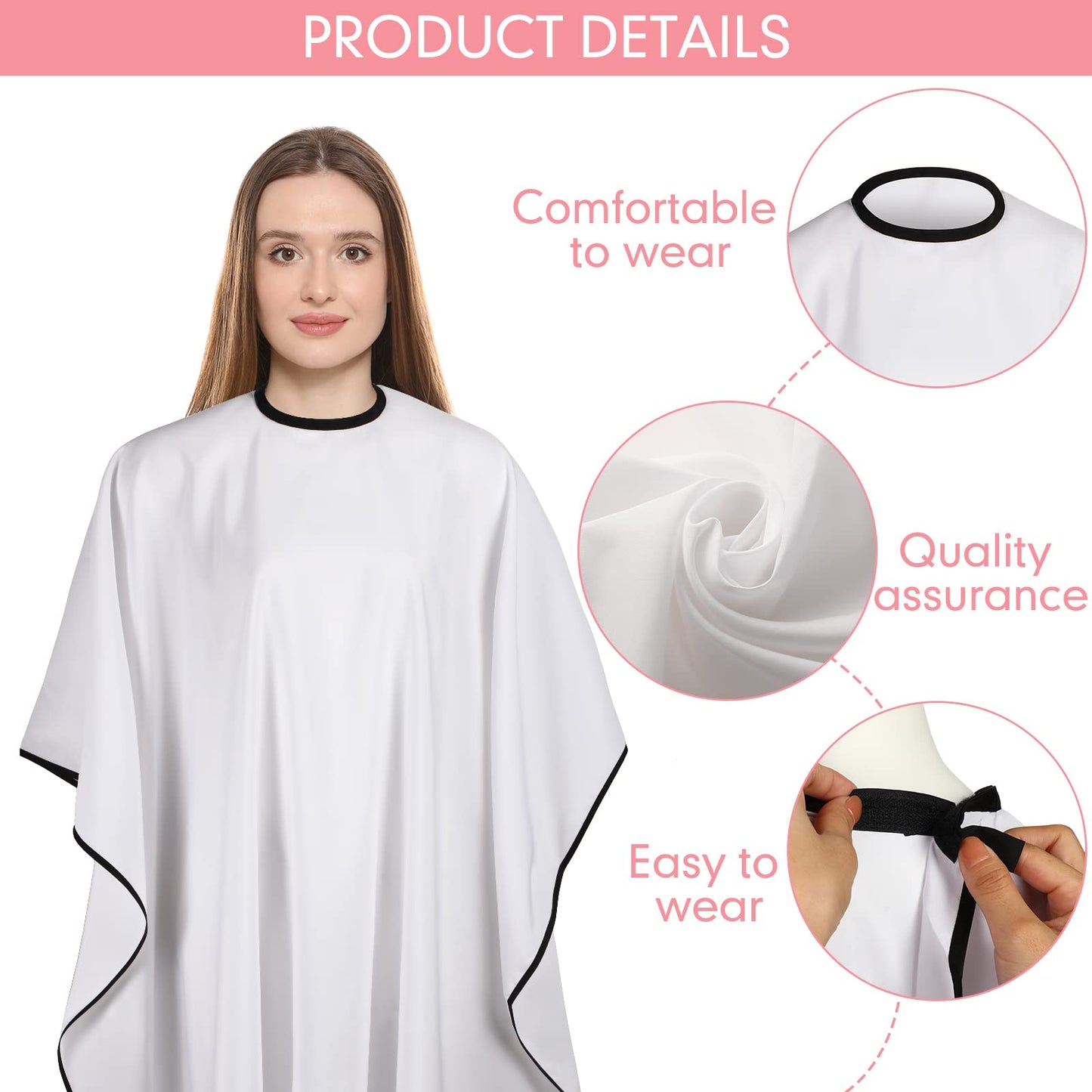 JenPen 6 Pcs Waterproof Hair Styling Cape Salon Barber Cape for Stylist Hairdresser Haircuting Adjustable, 47" x 59"(Black, White, Pink)