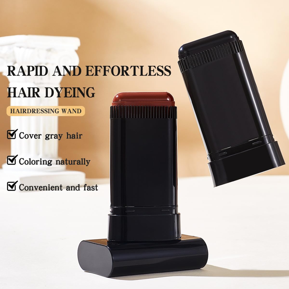 Hair Color Stick & Comb - 2-in-1 Waterproof Root Touch-Up Tool for Men & Women | Black (2PCS)
