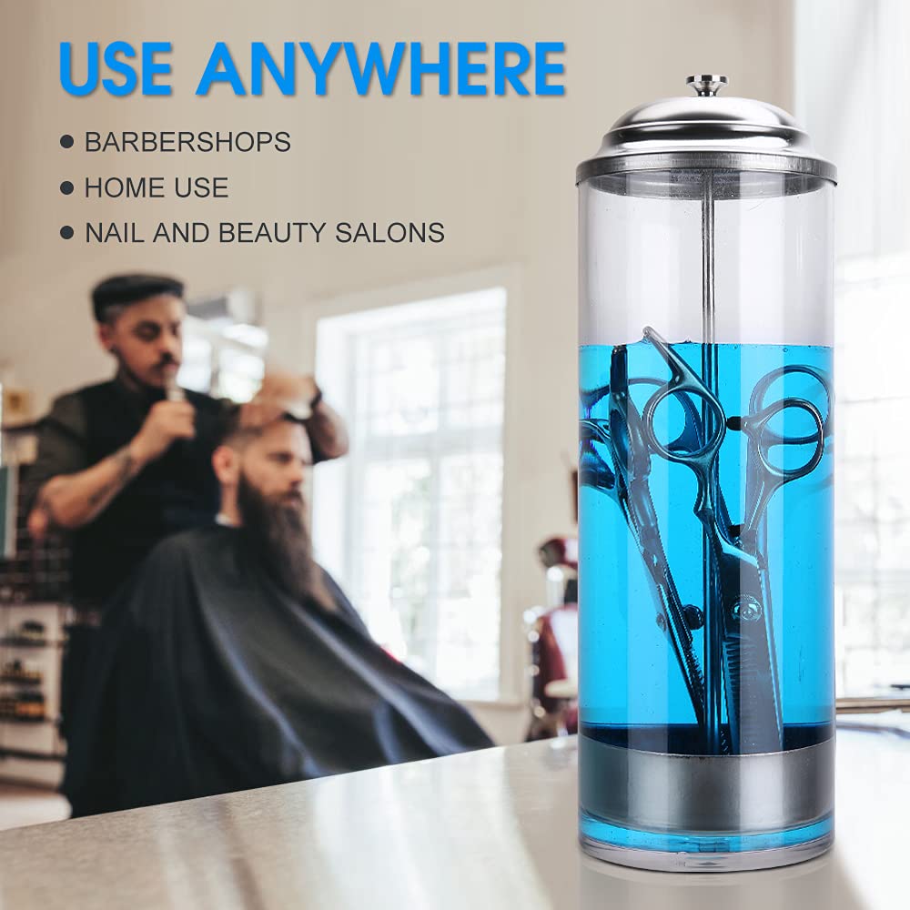 Disinfectant Jar, Unbreakable Acrylic Disinfecting Jar 35 Oz with Removable Basket and Stainless Steel Parts, Empty Disinfectant Glass for Nail Tools and Barber Supplies, Salon Jar&Spa Implements