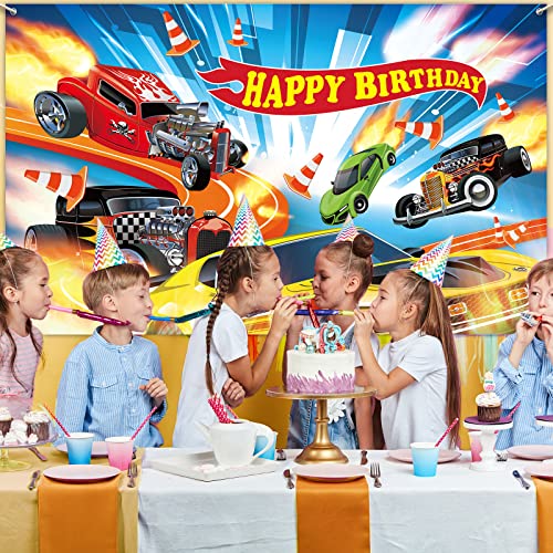 Race Car Birthday Party Backdrop Banner - 6.1x3.6ft for Boys