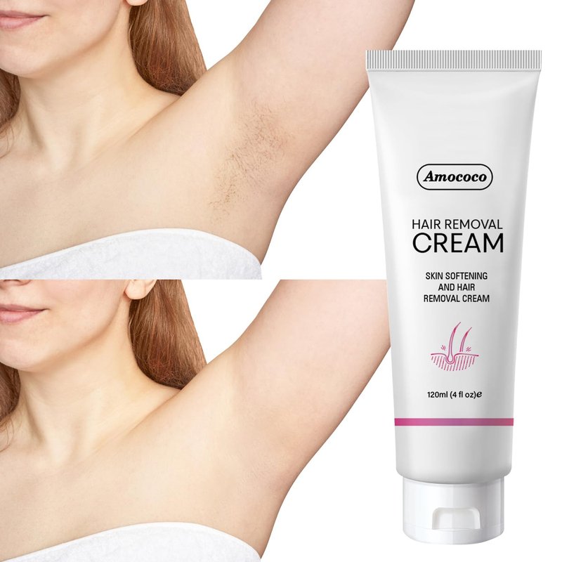 Amococo Painless Hair Removal Cream Kit, Effective Depilatory Cream for Women & Men, Formulated with Cucumber for Smooth Skin, Hair Remover with Spatula for Legs & Underarms, 4 oz