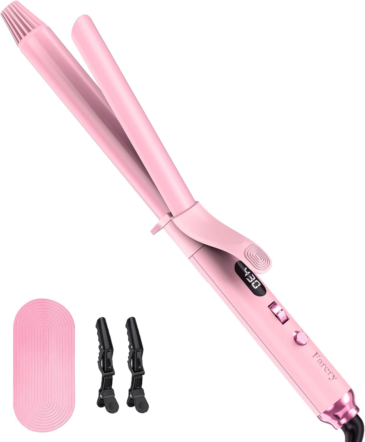 Farery Long Barrel Curling Iron - 1.25 Inch for Long Hair, Argan Oil Infused, 11 Adjustable Temps | Includes Clips & Silicone Pad