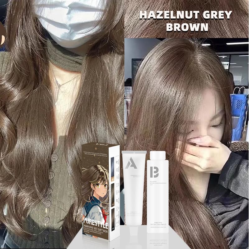 Permanent Light Ash Brown Hair Dye Cream Kit - Ammonia-Free Nourishing Formula | Complete Home Use Set 3.4 fl oz