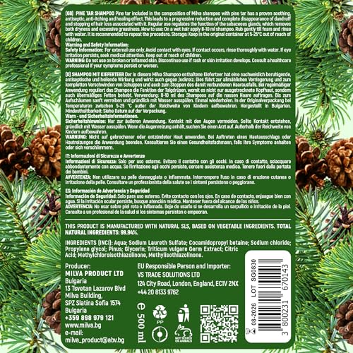 Milva Pine Tar Shampoo 17 fl oz - Dry Scalp & Flakes Clarifying Conditioner-Free