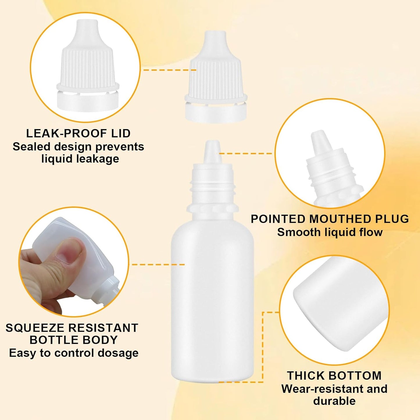15ml Plastic Dropper Bottles - 5 Pack Small Squeeze Bottles with Funnel for Oil & Liquid Storage