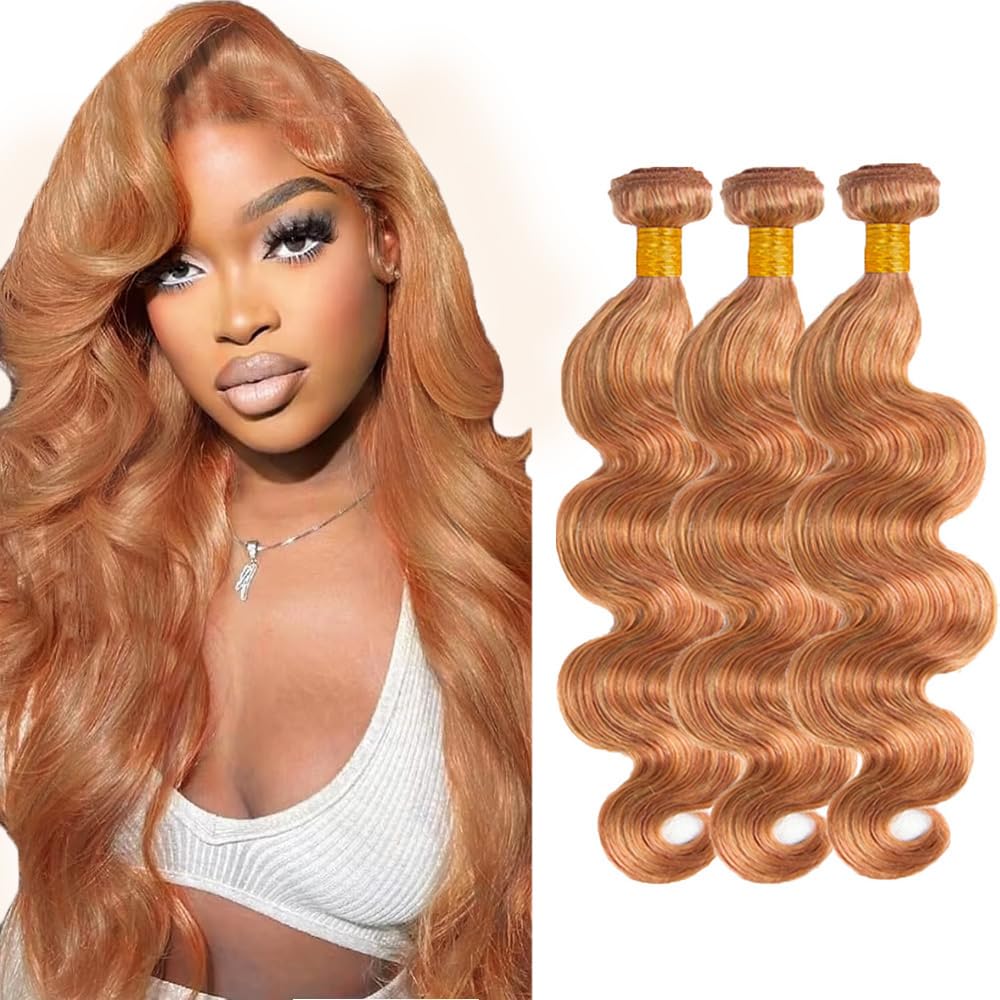 Honey Blonde Highlight Bundles Light Brown Body Wave Bundles 16 16 16 Inch 8A Brazilian Virgin Remy 3 Bundles Double Weft Ombre Brown Body Wave Hair Extensions