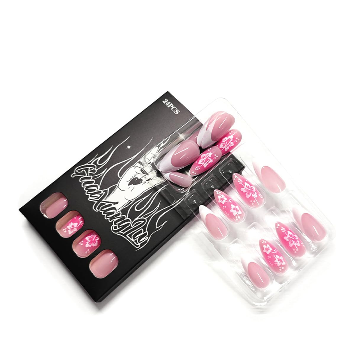 Short Almond Press-On Nails - 24 Pcs French Tip with Leopard Print & Gold Beads | Reusable Acrylic Nail Designs for Women