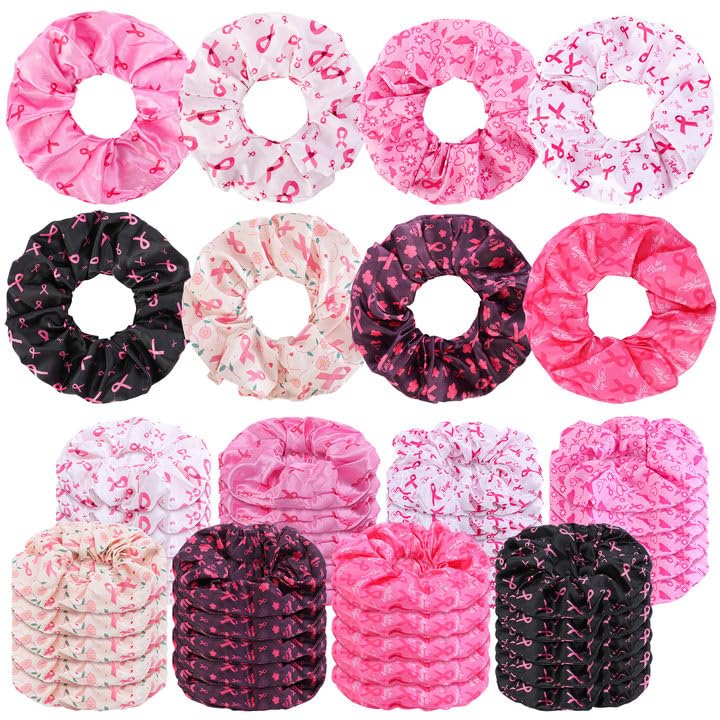 Breast Cancer Awareness Scrunchies - Pack of 40 Pink Hair Ties for Support & Style
