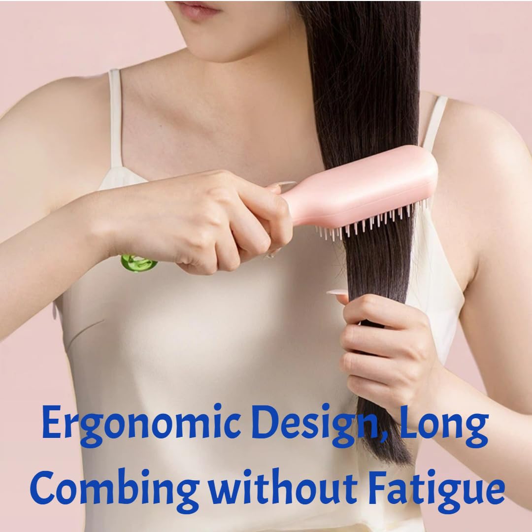 Self-Cleaning Hair Brush Set - Retractable Cushion Massage Comb for Women | Travel-Size, Lightweight Pink & White