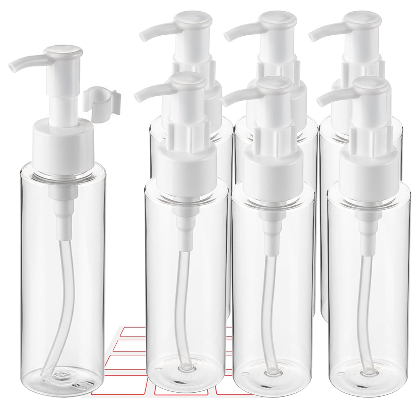 Wowang 7 Pack 3.4 Oz/100ml Travel Pump Bottle TSA Approved Empty Plastic Pump Bottles Dispenser Portable Refillable Container Clear Lotion Dispenser Bottle for Shampoo Shower Gel