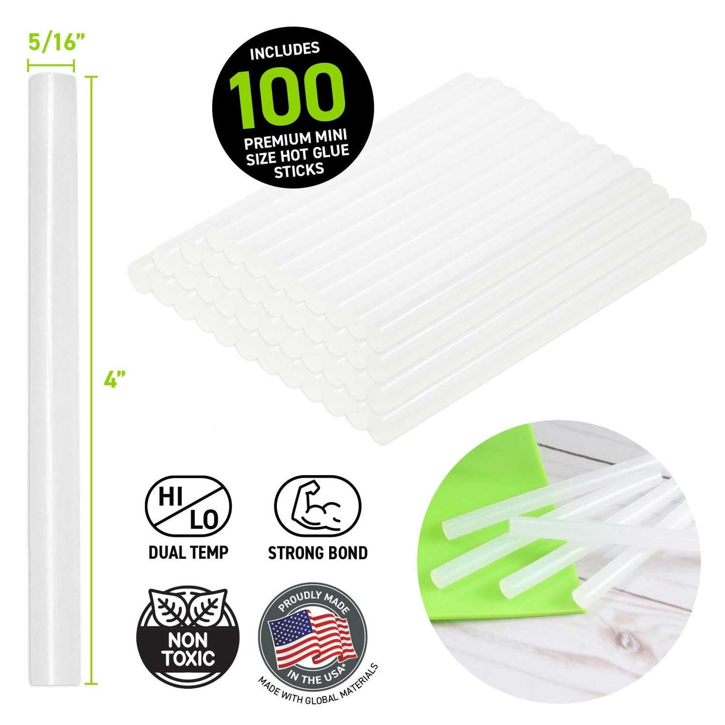 Surebonder Hot Glue Sticks - Mini Size 0.27" Diameter, 4" Length | All-Purpose for DIY & Crafts - 100 Pack, Clear