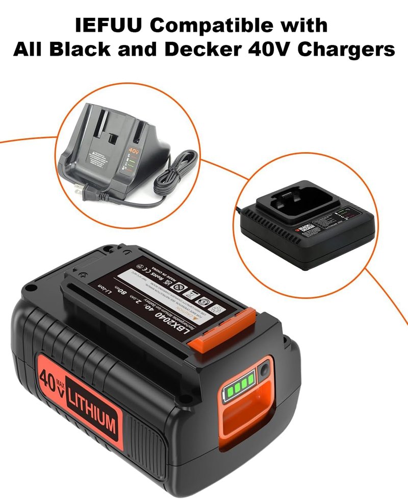 IEFUU 40 Volt MAX 2.0Ah Battery Compatible with Black and Decker 40V Lithium Battery Max LBX2040 LBXR2036 LBXR36 LBX1540 LST540 LST136W, Compatible with Black & Decker 40V Power+ Tool Batteries