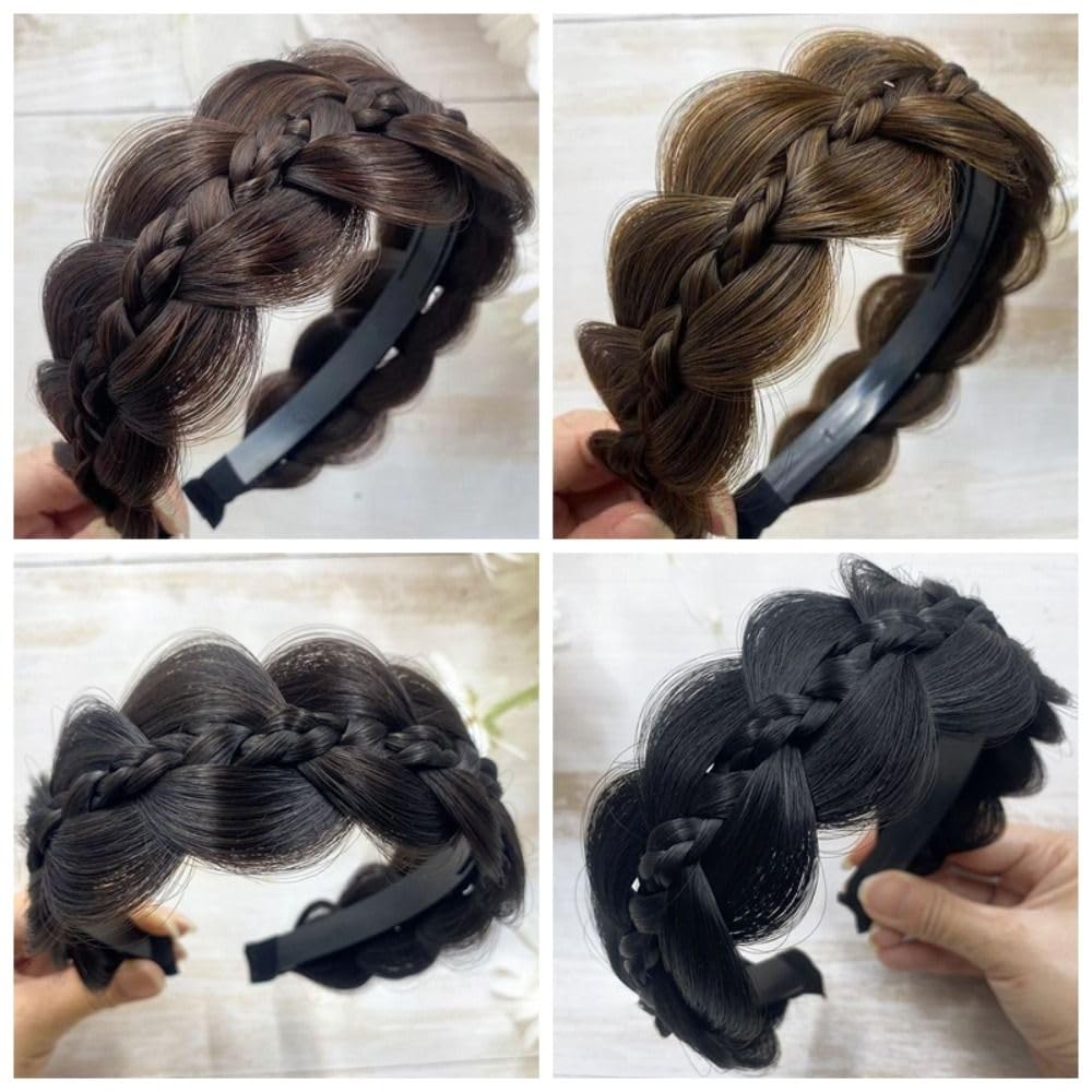 Twisted Wig Headband Trendy Headwear Hair Accessories Clips in Fishbone Braid Headband Non-slip Women(Light Brown)