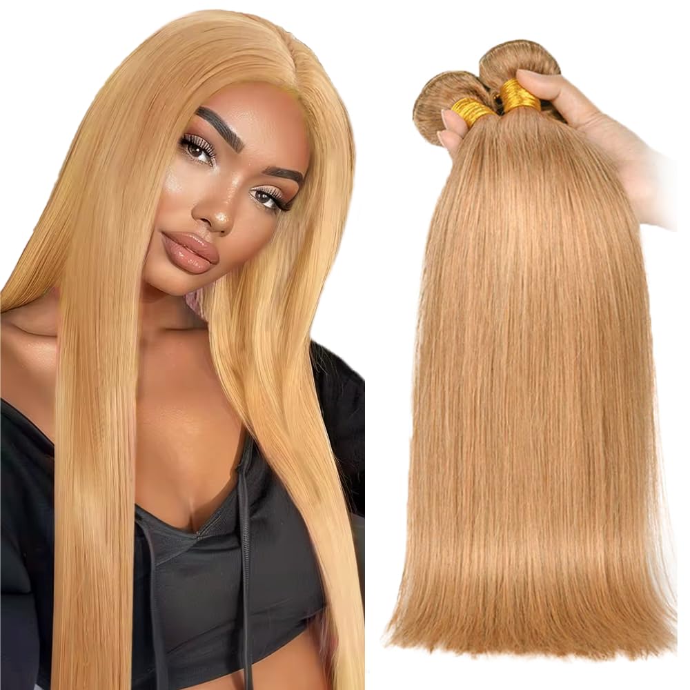 300g Color #27 Human Hair Bundles Honey Blonde Straight Bundle #27 Straight Bundle Human Hair 26 26 26 inch 3 Bundles