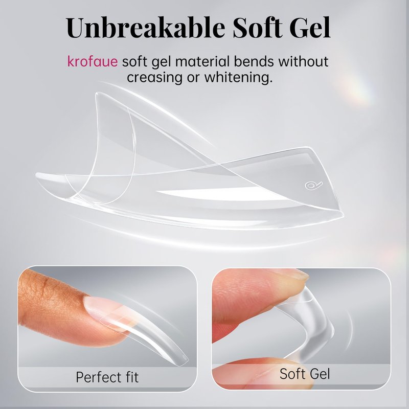 krofaue 500PCS Clear False Nails Tips - Half Cover Lady French Style Acrylic Artificial Tip Manicure with Box of 10 Sizes for Nail Tips Art Salons and Home DIY