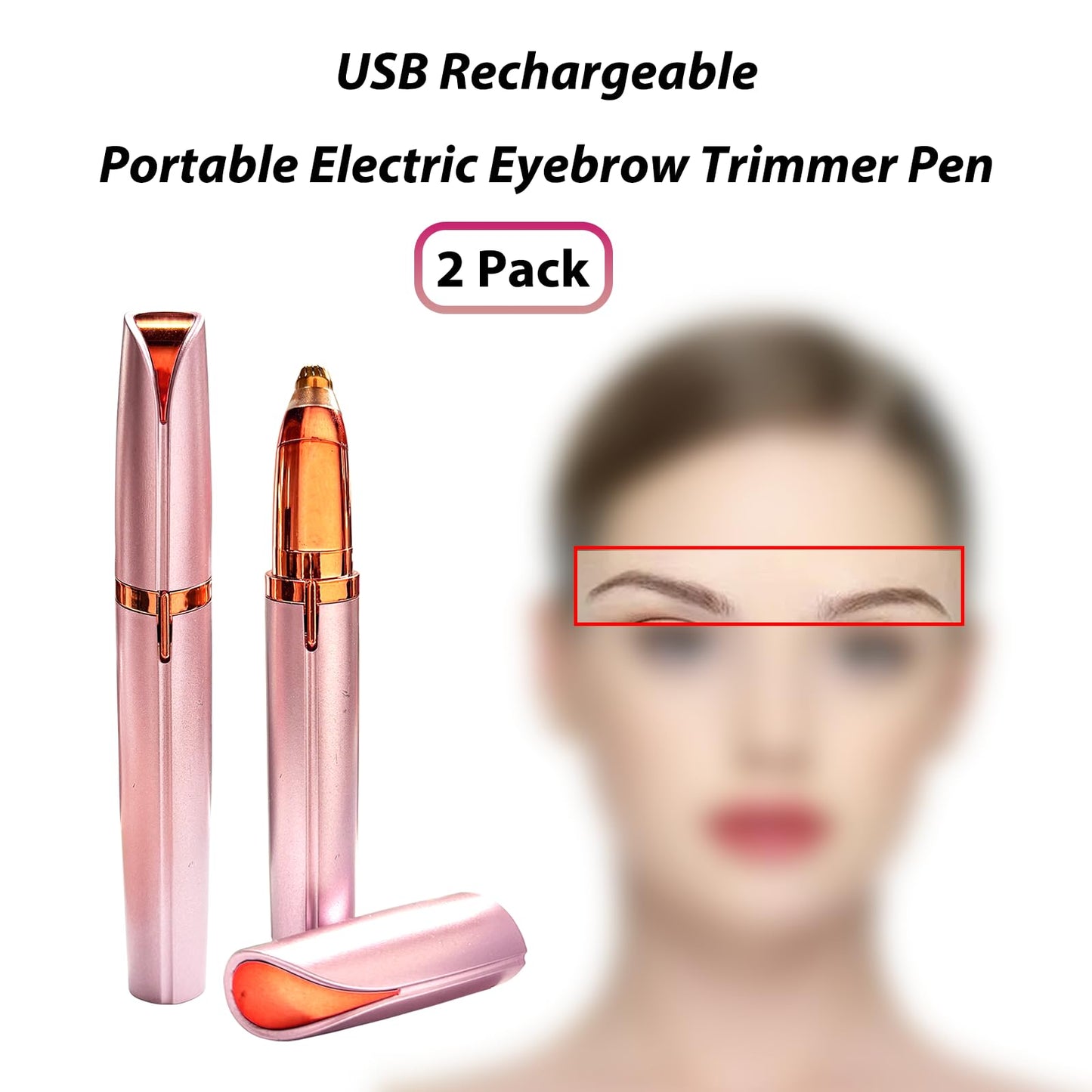 LiXiongBao 2 Pack USB Rechargeable Portable Electric Eyebrow Trimmer Pen for Women,Painless Precision Eyebrow Hair Remover, Safe Eyebrow Shaver Razor Tool for face Leg Lip Armpit Hand(Rose Gold)