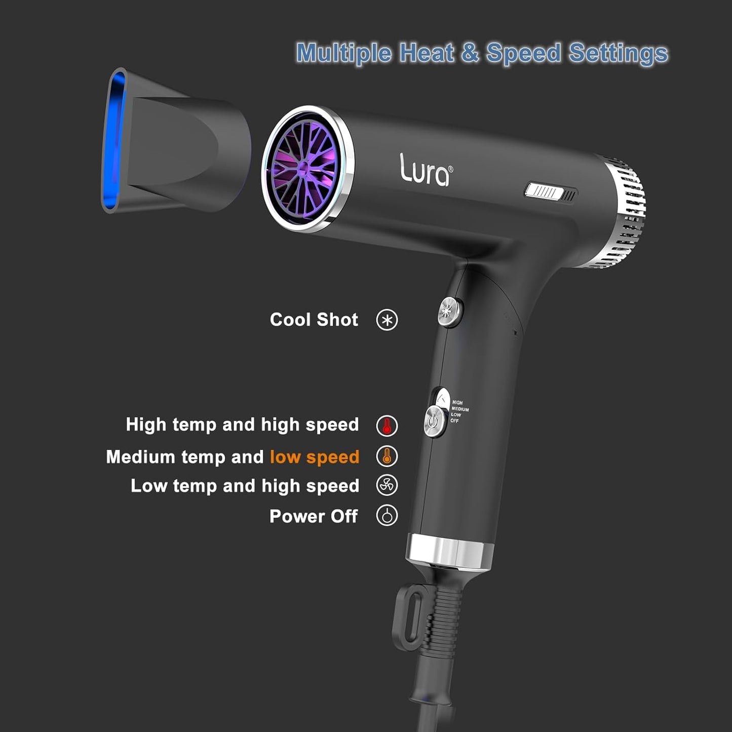Dual Voltage Travel Hair Dryer - Compact & Lightweight Blow Dryer with Diffuser | Portable Mini Design for Women & Kids (Black)