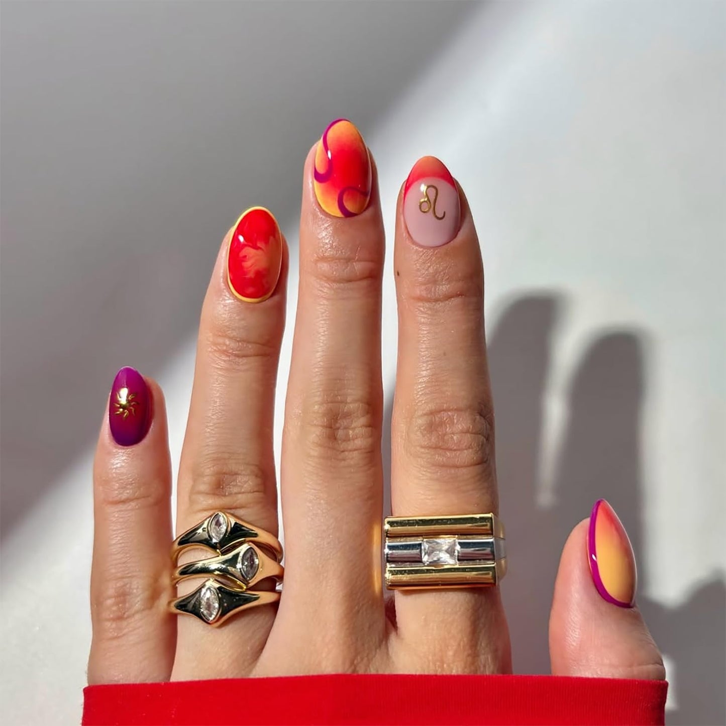 Short Press-On Almond Fake Nails - Rose Pink Acrylic with Glossy Stripe Designs | Reusable Full Cover Nails for Women