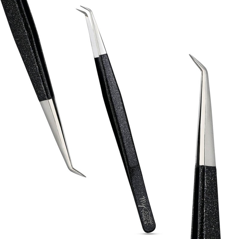 My Lash Tools Curved Isolation Fiber Tip Lash Tweezer 14cm – Precision Stainless Steel, Anti-Slip Handle for Classic Lash Isolation (Black)