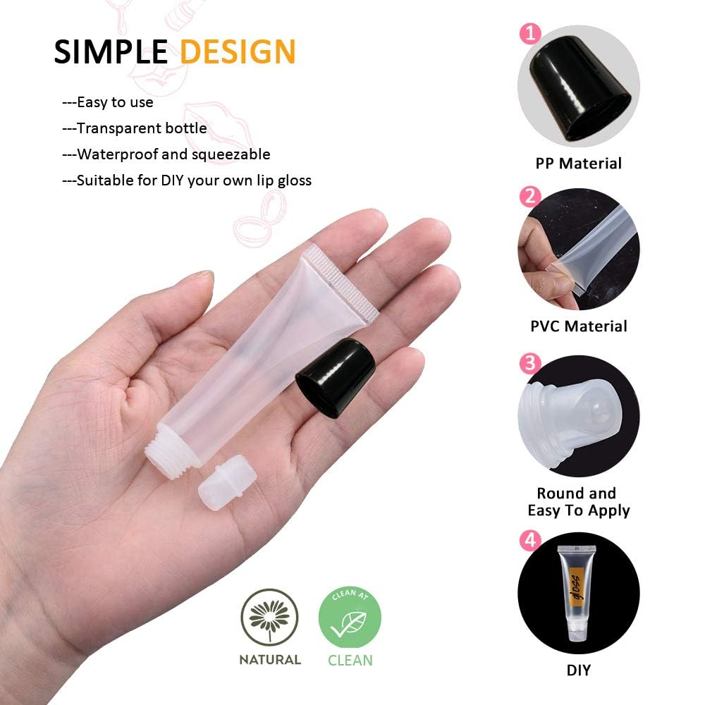 AMORIX 6 Packs Lip Gloss Tubes 5ml Black Cap Lip Gloss Containers Empty Lip Balm Tubes Cosmetic Squeeze Lipgloss Tubes for DIY Lip Gloss Base