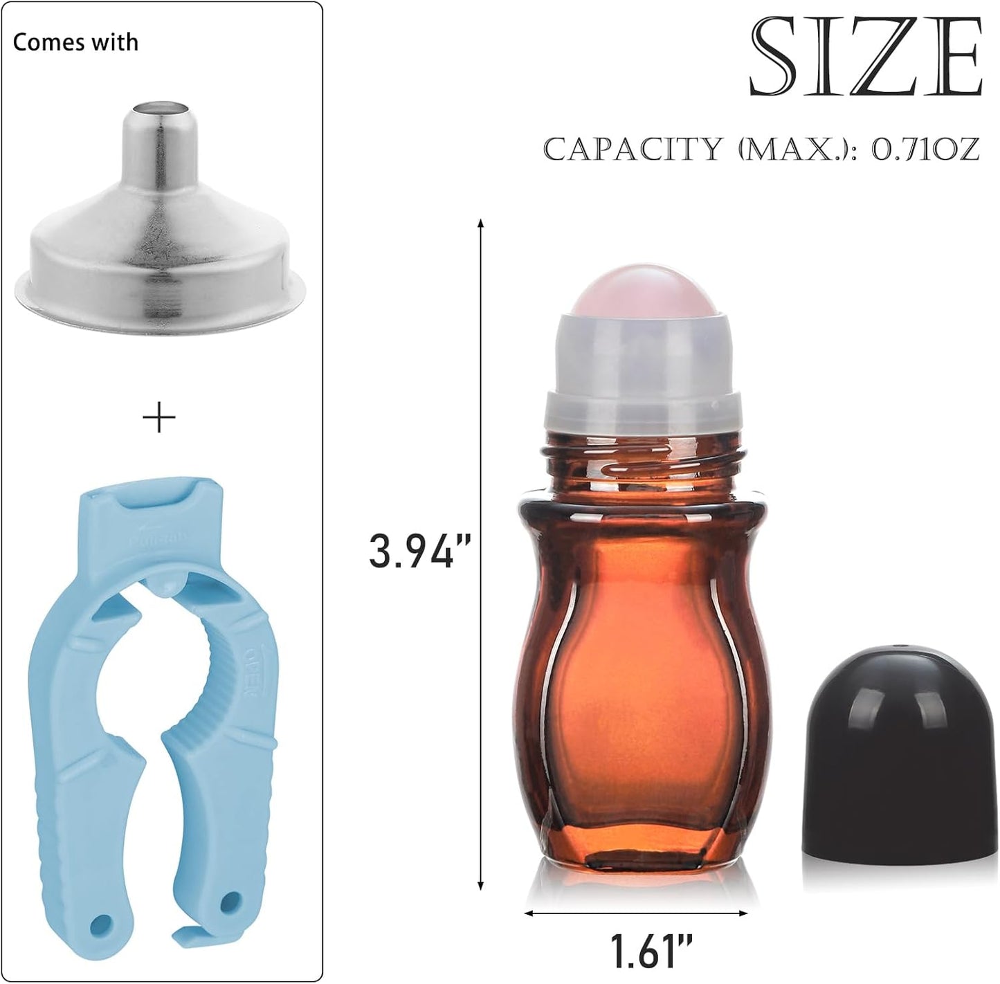 Amber Glass Roll-On Bottles for Essential Oils - 1oz Refillable with Quartz Rollerball Applicator
