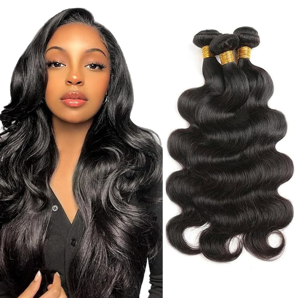 Freiuoke Body Wave Bundles Human Hair 16 18 20 Inch 150g Unprocessed Brazilian Virgin Hair 3 Bundles Body Wave Weave Bundle Real Human Hair Extensions