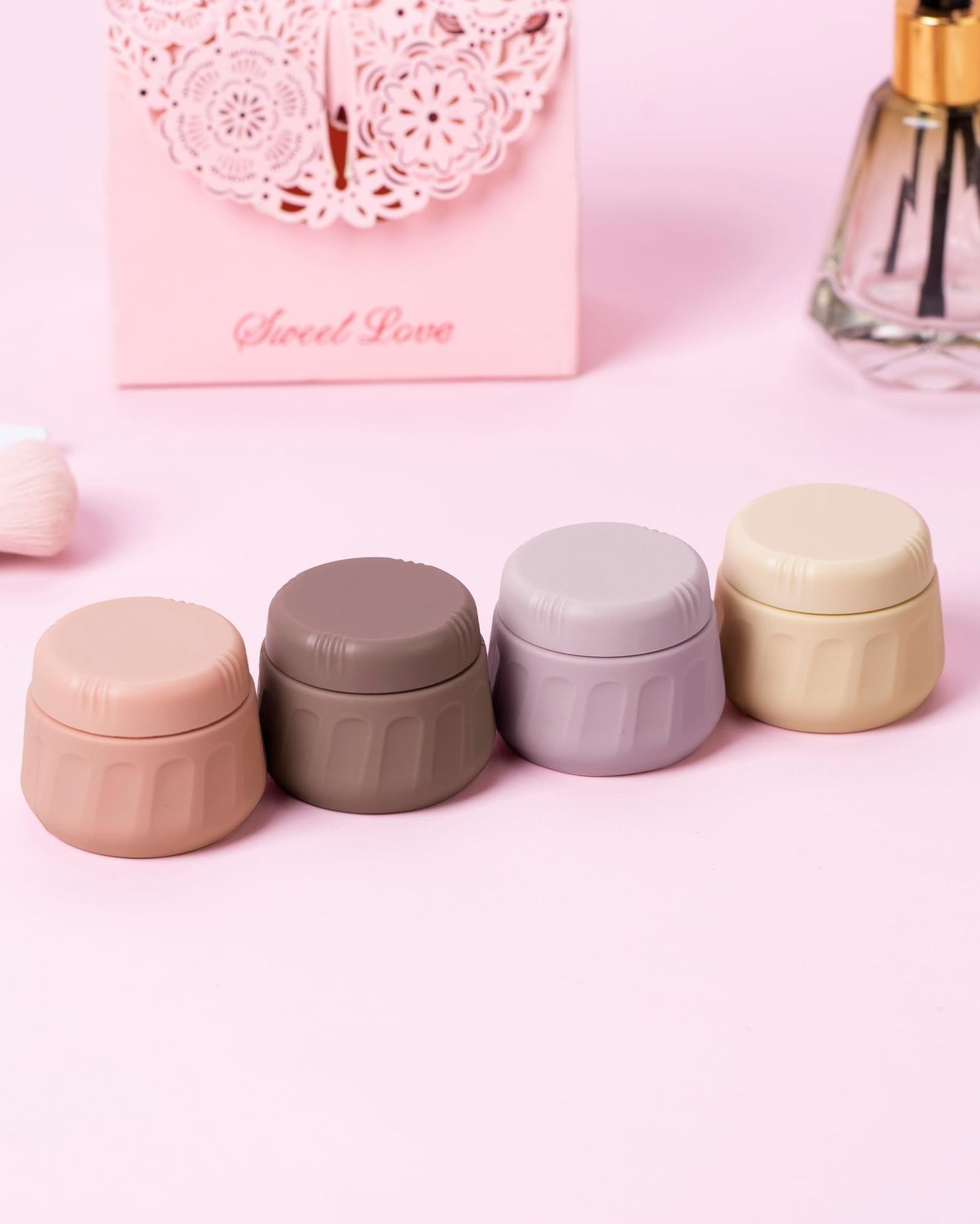 Mrsdry Travel Containers for Toiletries, TSA Approved Travel Size Toiletries 4 Pack, Refillable Containers, With Clear Bag, Leak Proof Silicone Jars, Essentials Creams Jars Carrying Small Items